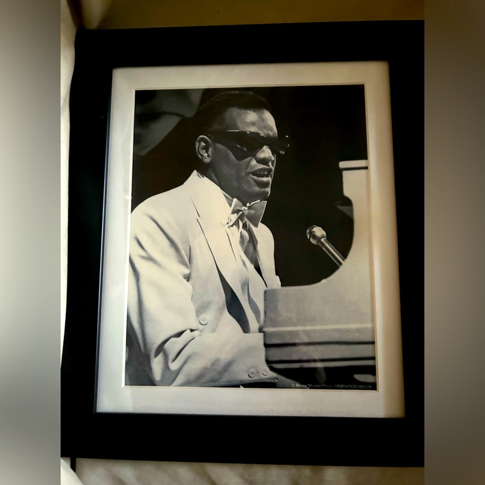Framed Ray Charles Performing Black and White Photograph Black Frame